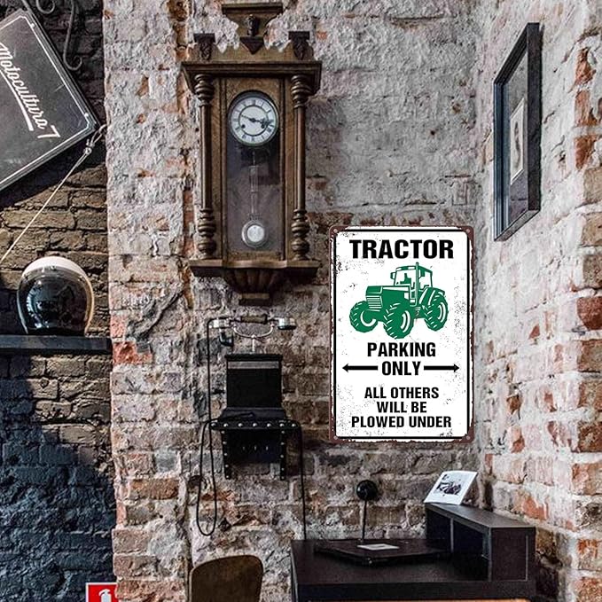 Tractor Tin Signs Antique Tractor Wall Decor Outdoor Tractor Crossing Signs Metal Tractor Parking Only All Others Will Be Plowed Under Sign Tractor Crossing Road Sign Green Tractor Gifts For Men-VerdiqueGarden