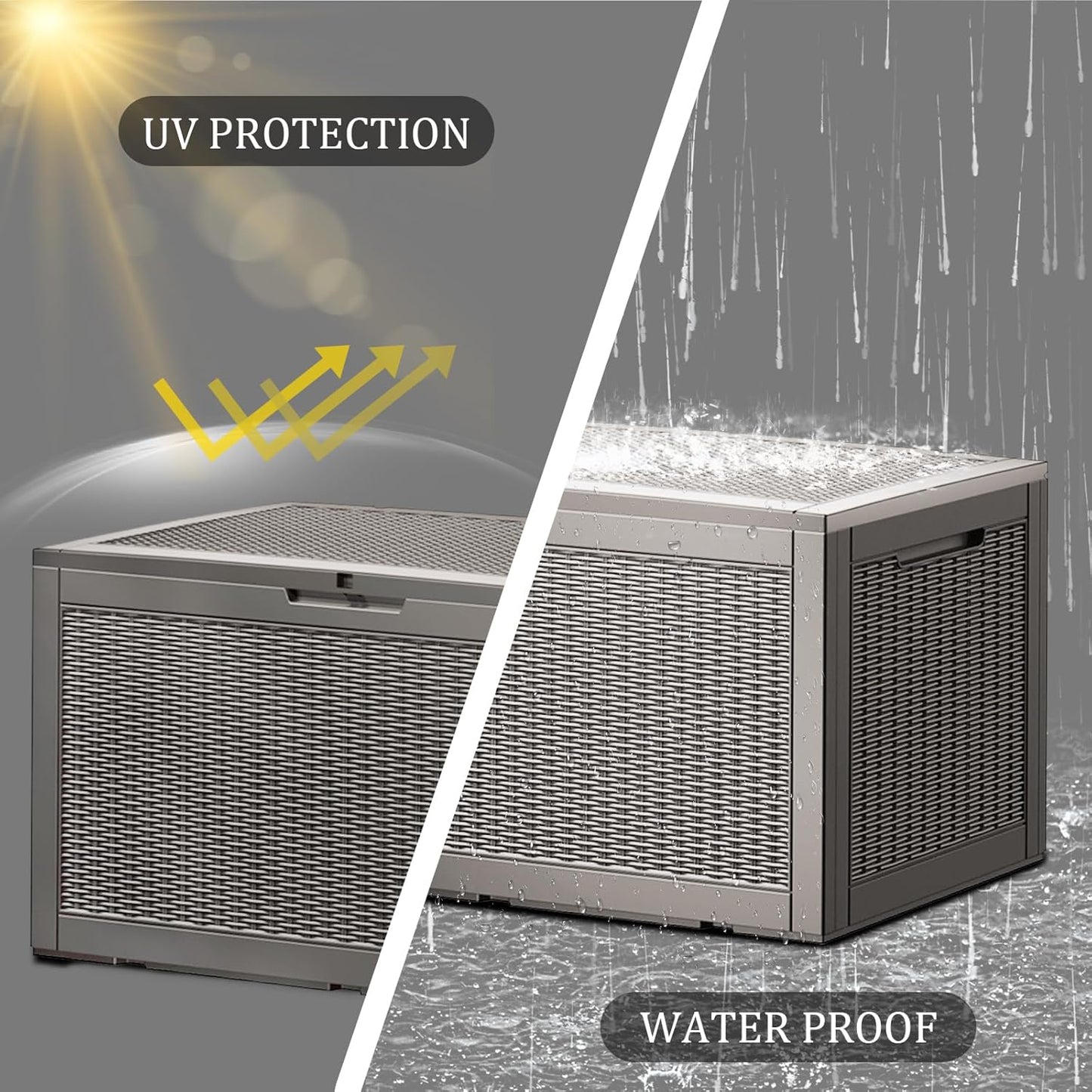 100 Gallon Waterproof Deck Box, Lockable Resin Storage Box for Patio Furniture Cushions Garden Tools and Outdoor Delivery Storage, Coffee-VerdiqueGarden