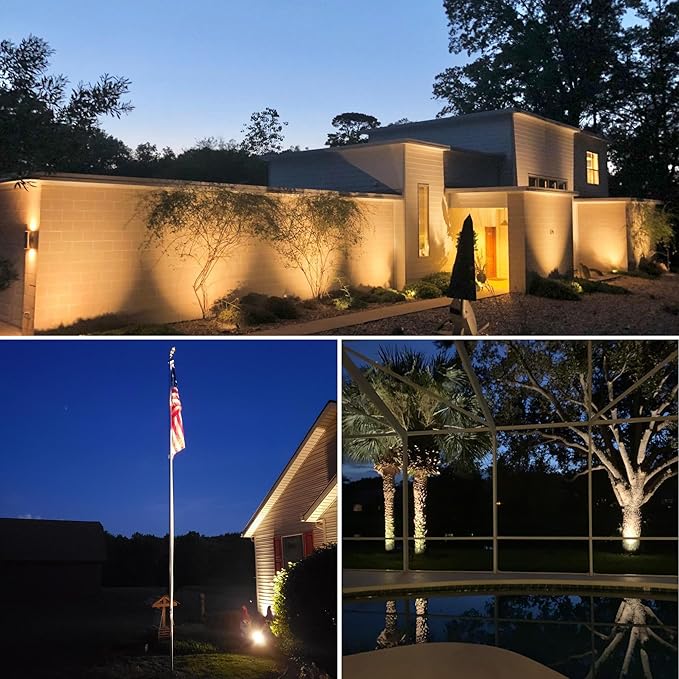 SUNVIE 20W Outdoor Landscape Spotlights 120V Waterproof Dusk to Dawn Spot Lights Outdoor 3000K LED Spotlight with Photocell Sensor Landscape Lighting for Yard Flag Tree Garden Decor 6 FT US 3-Plug in-VerdiqueGarden