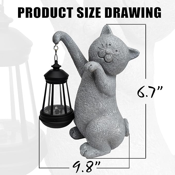 Cat Solar Garden Statues,Resin Cat Figurine Decorations with Solar Lights Lantern, Outdoor Figurines Lawn Cats Statue Decor Art for Lawn,Yard, Balcony Ornament,Gift for Garden Home Mom.-VerdiqueGarden