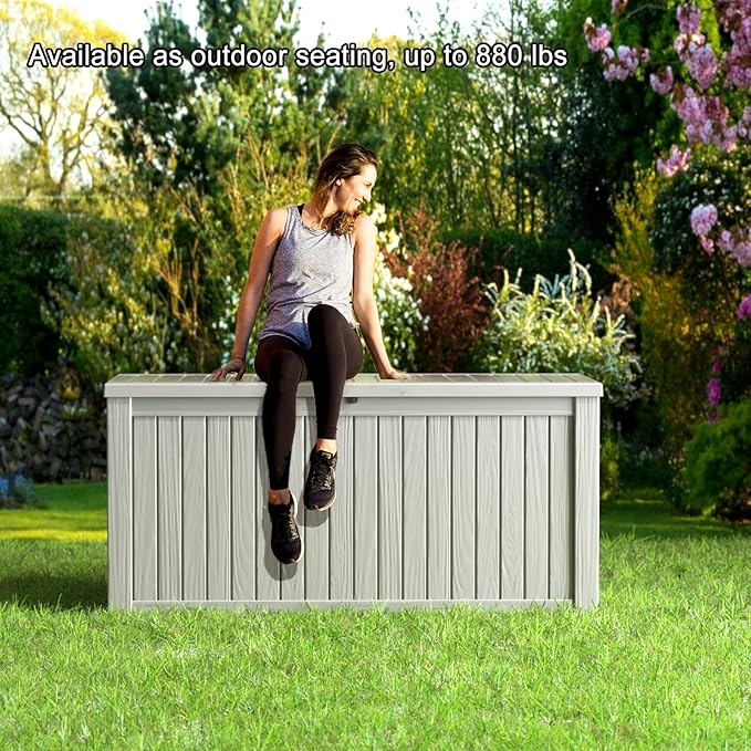 150 Gallon Outdoor Storage Box – Waterproof Deck Box for Patio & Garden,Light Brown-VerdiqueGarden