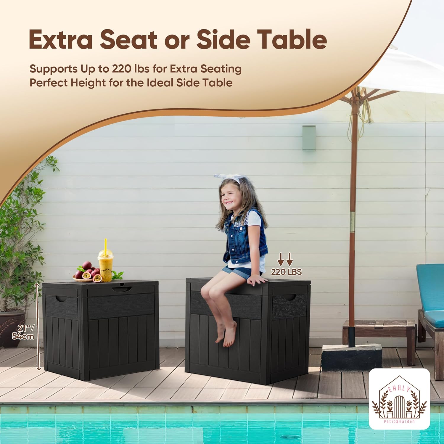 31 Gallon Deck Box, Small Outdoor Storage Box Waterproof, Lockable Secure Package Bin Delivery Box for Outside Front Porch, Patio Cushions Storage Box, Delivery Driver Snack Box for Porch, Black-VerdiqueGarden