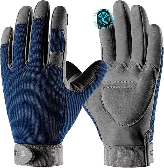 COOLJOB Thorn Proof Garden Gloves with Touchscreen Fingers for Men, Rose Pruning Work Gloves with Palm Cushion for Gardener, Farmer and Landscaper (Navy 1 Pair Small)-VerdiqueGarden