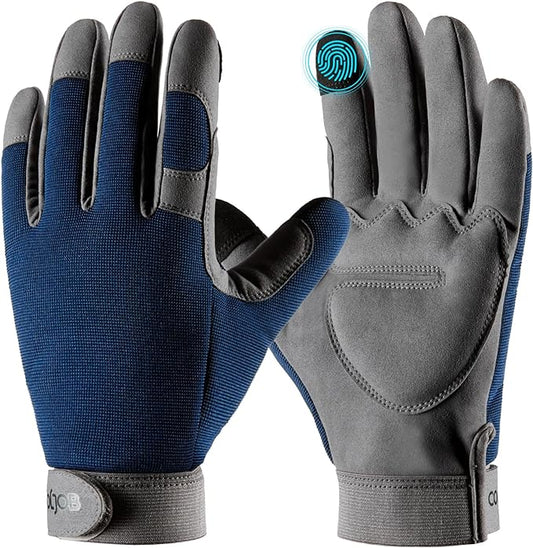 COOLJOB Thorn Proof Garden Gloves with Touchscreen Fingers for Men, Rose Pruning Work Gloves with Palm Cushion for Gardener, Farmer and Landscaper (Navy 1 Pair Large)-VerdiqueGarden