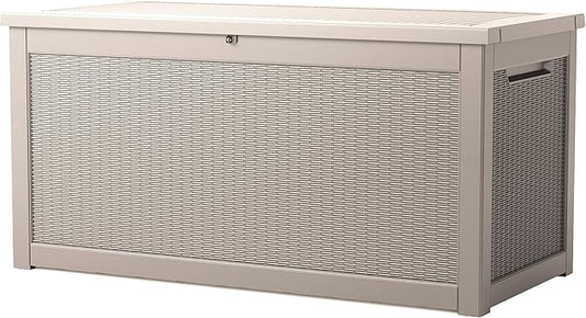 260 Gallon Storage Box, Waterproof Resin Deck Box with Steel Support & Hydraulic Rod, Lockable Storage Bench for Indoor & Outdoor Use, Storage Bin for Patio Cushions, Garden Tools, Grey-VerdiqueGarden