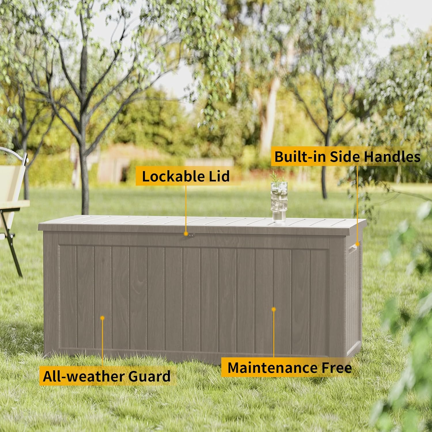 230 Gallon Double-Wall Resin Deck Box - Lockable Waterproof Outdoor Storage Box, 1000lbs Capacity & Doubles as Seating for Patio Furniture - Garden Tools, Pool Accessories (Brown)-VerdiqueGarden