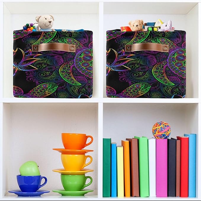 Rectangular Storage Basket Neon Animal Turtle Tortoise Organizer Bin Shelf Baskets For Clothes For Home Office Dorm-VerdiqueGarden