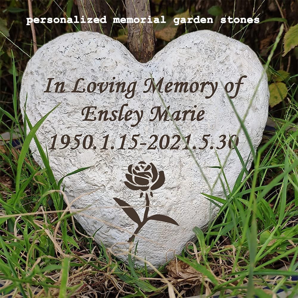 Personalized Decorative Garden Stones Engraved with Any Message and Pattern, Heart Shaped Grave Memorial Rocks Welcome Stones for Garden Gifts Memorial Gifts, 8.6" x 8.6"-VerdiqueGarden