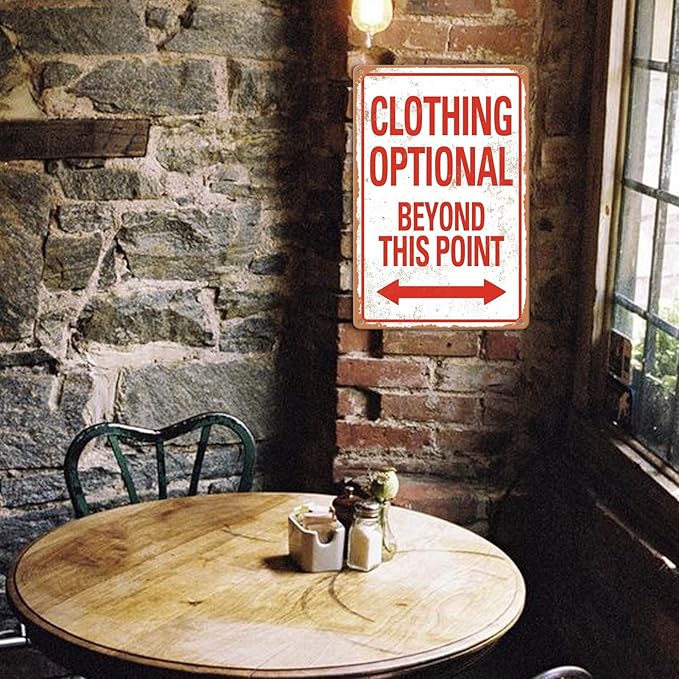 Clothing Optional Beyond This Point Sign Vintage Metal Tin Signs Man Cave Decor Bar Signs Wall Decor For Room Gifts For Men Red Sign 12 X 8 Inch-VerdiqueGarden