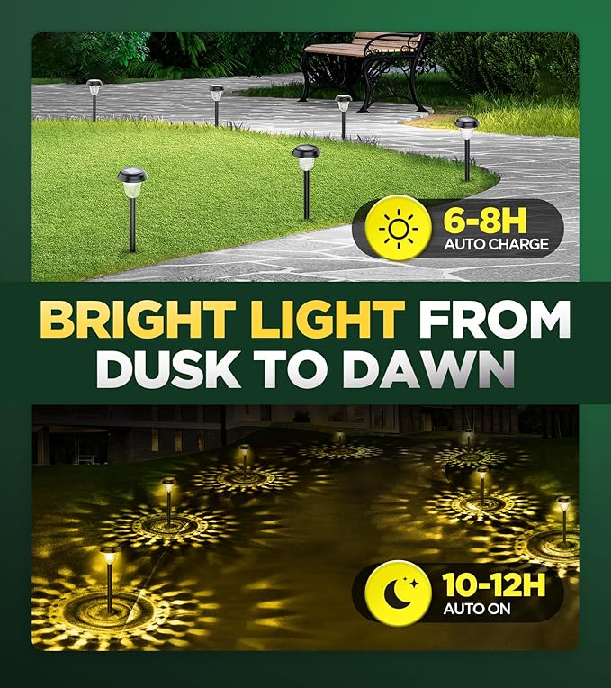 10 Pack Ultra Bright Solar Lights Outdoor Waterproof, from Dusk to Dawn Up to 12H Solar Light for Outside, Auto On/Off Solar Powered Garden Pathway Lights, Landscape Lighting (Warm White)-VerdiqueGarden