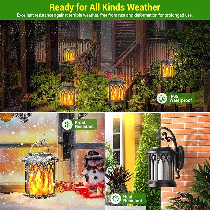 KOOPER 6 Pack Solar Lantern Outdoor Lights, Upgraded Flickering Flame Solar Lanterns Lights Outdoor Waterproof, Hanging Outdoor Solar Lanterns Lights, Solar Powered Lanterns for Yard Garden Decor-VerdiqueGarden