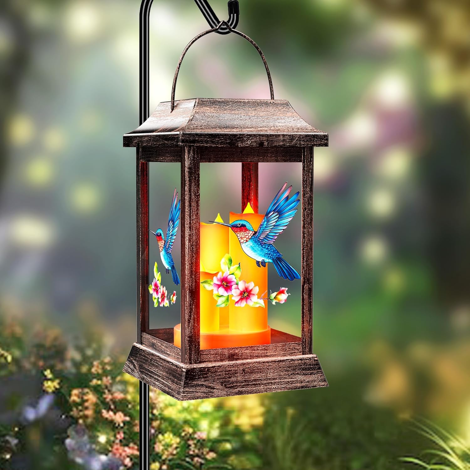 Hummingbird Solar Lanterns Outdoor, Metal Glass Hanging Solar Lights, Gardening Gifts for Mom Women Mother's Day, Waterproof Garden Decor Decorative Lights for Outside Yard Porch Patio Decorations-VerdiqueGarden