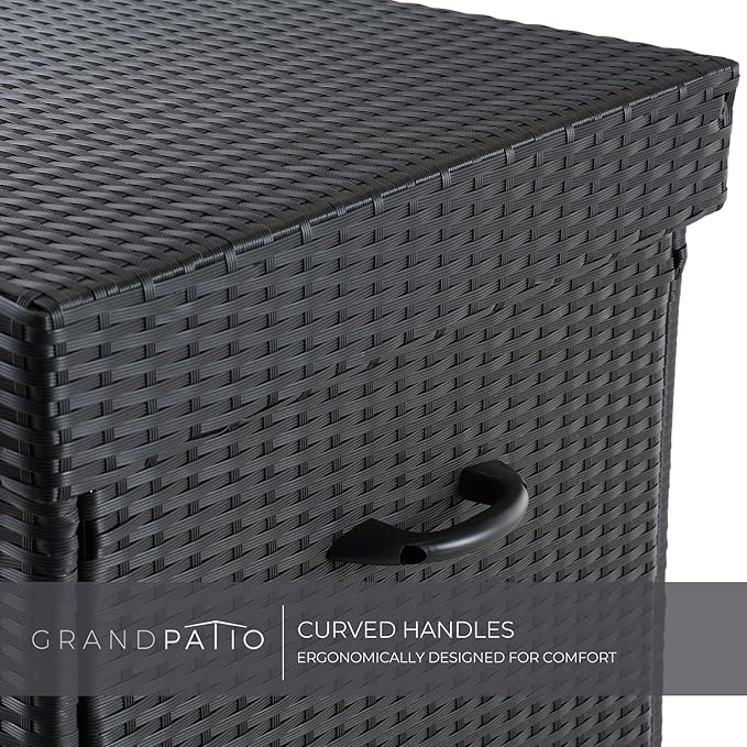 Grand patio 170 Gallon Deck Storage Box Deck Box Outdoor Storage Box Indoor Wicker Storage Bin Patio Storage Box for Patio Furniture Cushions Garden Tools Pool Accessories, Black-VerdiqueGarden