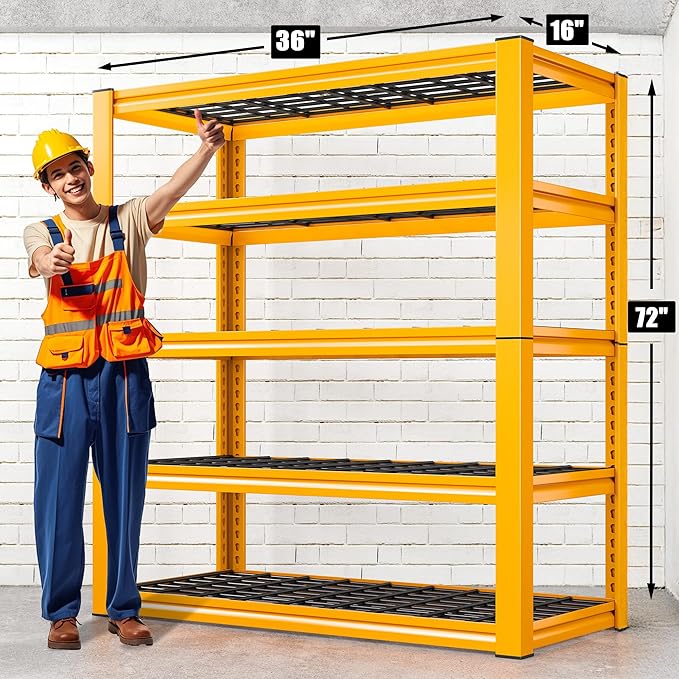 REIBII Garage Shelving Load 3000LBS, 5-Tier Storage Shelves, Adjustable Heavy Duty Metal Shelving Unit for Pantry, Basement, Warehouse, 72" H x 36" W x 16" D H, 3PC-VerdiqueGarden