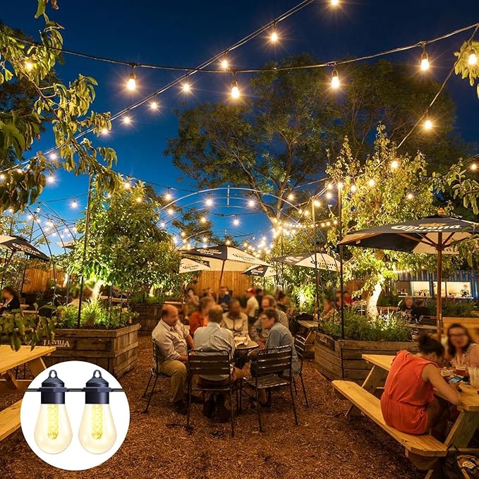 Honche Solar Lights Outdoor Waterproof LED IP66 with 15 Edison Bulb Warm White String Lights Patio Lights Decorate for Christmas Camping Wedding Birthday Backyard Gazebo Party-VerdiqueGarden