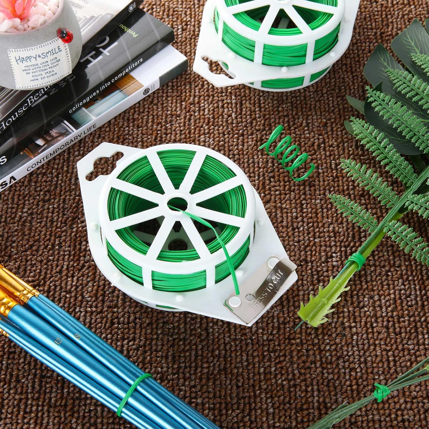 5 Roll 1640Ft (500m) Garden Plant Twist Ties, Green Garden Twist Tie Roll, Plant Wire Ties with Cutter for Gardening, Home, Office, Multi - Function Cable Tie with Plastic Coated Wire-VerdiqueGarden