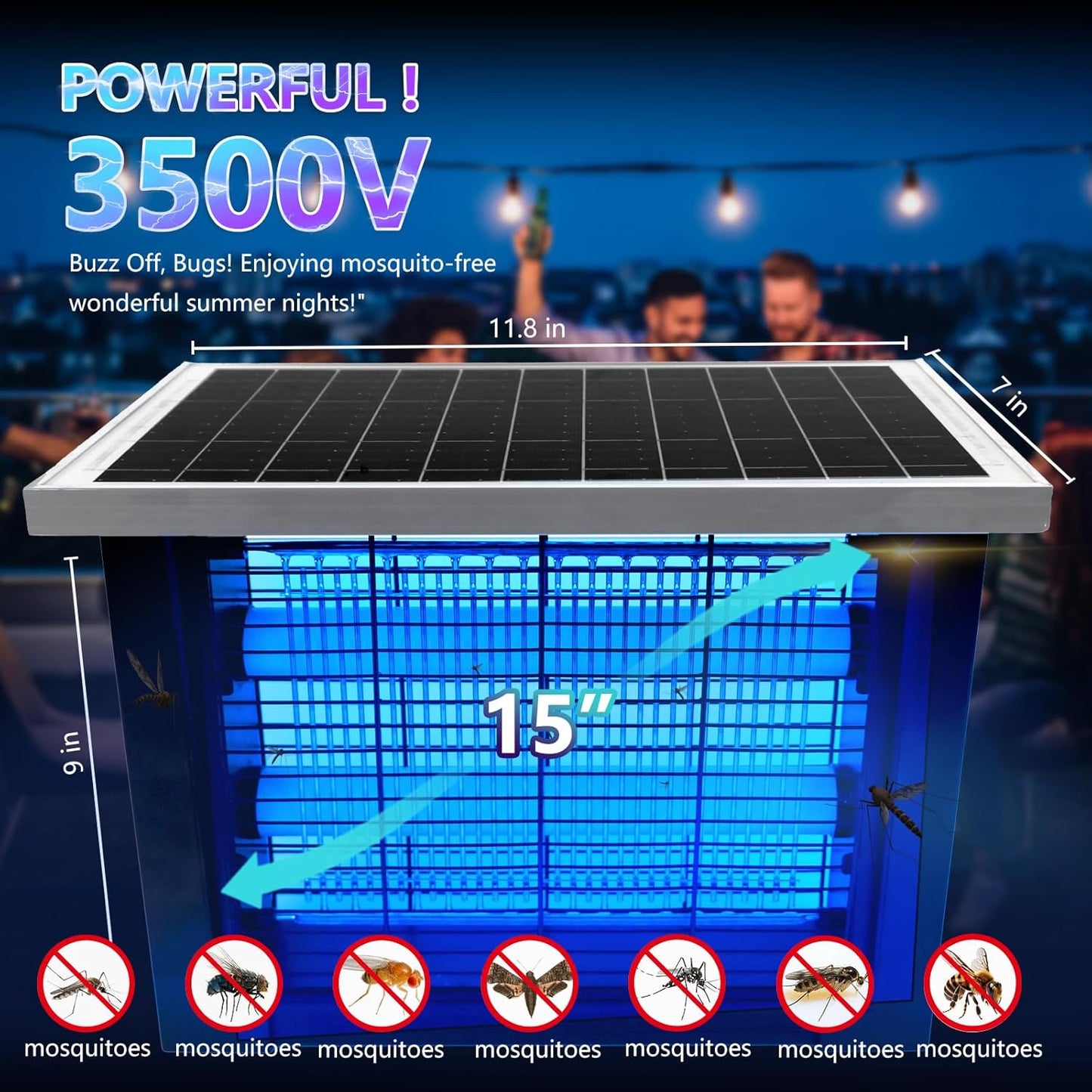 Powerful Solar Bug Zapper Outdoor for 2000 sq.ft with 13FT Extension Cord, Poartable Rechargeable Mosquito Zapper with High Powered, Cordless Solar Fly Zapper for Patio Garden Backyard RV Camping-VerdiqueGarden