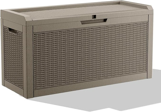 DRATO 60 Gallon Deck Box, Waterproof Resin Large Outdoor Storgae Box for Patio Furniture, Patio Cushions, Gardening Tools, Pool and Sports Supplies, Lockable-VerdiqueGarden
