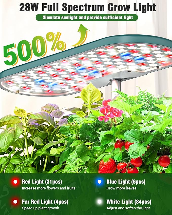 Hydroponics Growing System Kit, 16 Pods Indoor Garden with 28W Full Spectrum LED Grow Light, Auto Timer, 3 Smart Light Modes, 8L Large Herb Garden, Ideal Gardening Gift for Women, Men (Green)-VerdiqueGarden