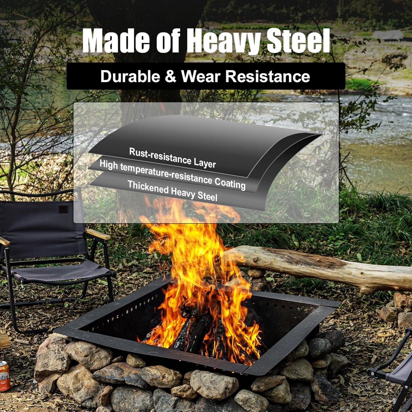 36 inch Square Fire Pit Ring, Heavy Duty Firepit Ring, DIY Campfire Insert Above or In-Ground, for Outdoor, Camping, and Bonfires-VerdiqueGarden