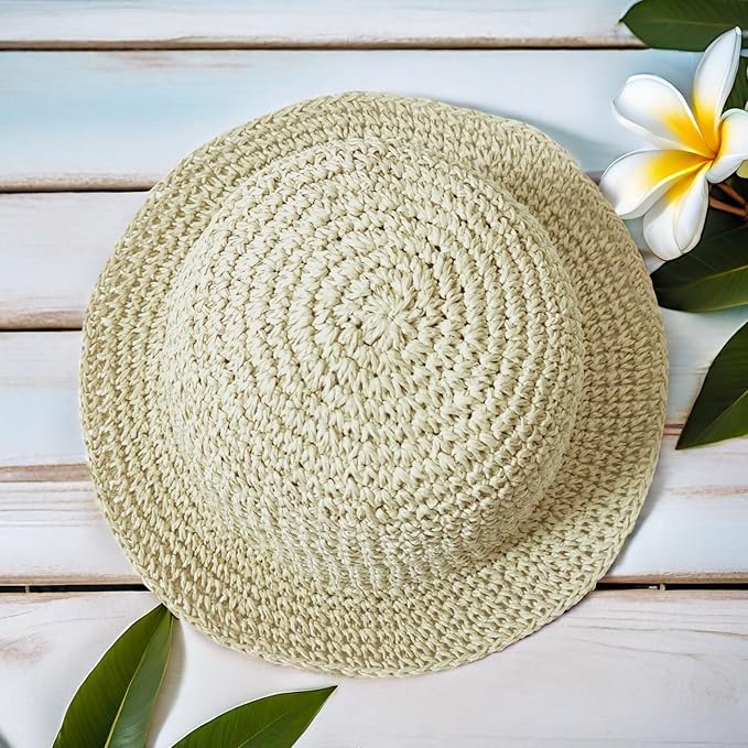 Floppy Big Beach Straw Hats for Women Foldable Summer Wide Brim Packable Sun Hat Womens Travel Straw Fedora Hat-VerdiqueGarden