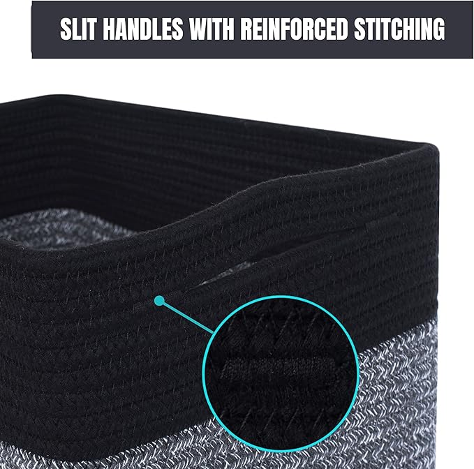 MINTWOOD Design Storage Basket for Shelves, Decorative Baskets for Organizing, Book Basket, Storage Cube Bin Box, Woven Closet Organizer, Pantry Closet and Shoe Basket, Black Grey Mix-VerdiqueGarden