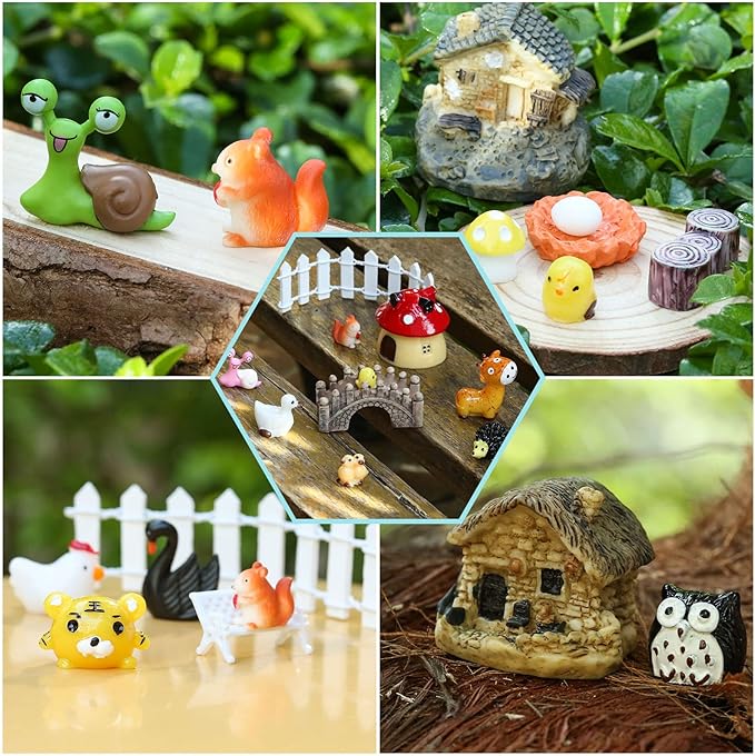 Modacraft 200Pcs Miniature Fairy Garden Accessories Including 100Pcs Fixed Pins, Fairy Garden Kit Fairy House Animal Figurines Mini Landscape for Garden Dollhouse Potted Plant Bonsai Terrarium Décor-VerdiqueGarden