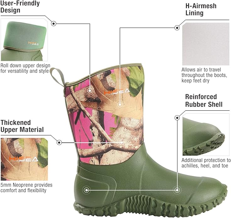 HISEA Women's Rubber Garden Boots Waterproof Insulated Yard Gardening Shoes Mid Height for Mud Working Outdoor-VerdiqueGarden