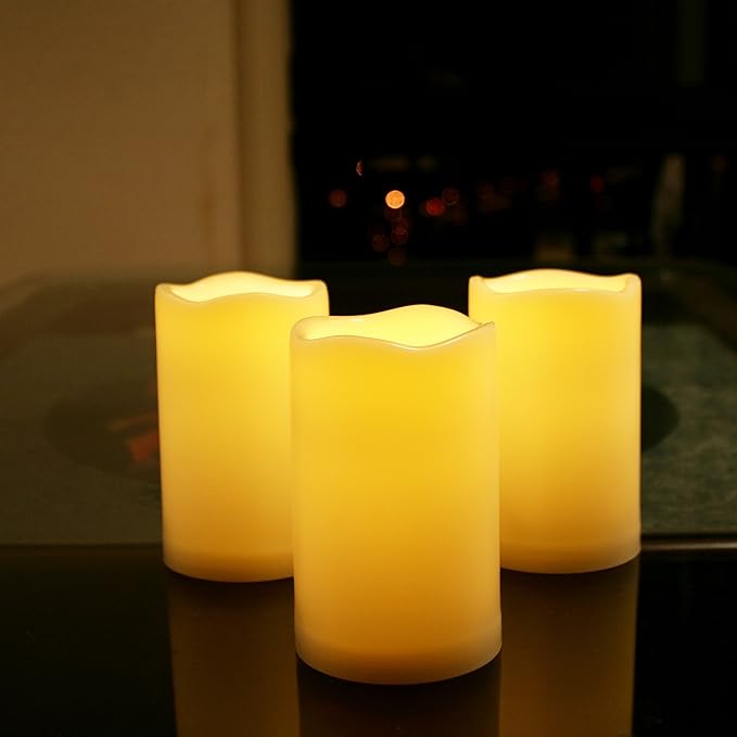 iZAN 3-Pack Outdoor Flameless LED Battery Operated Candles with Remote Waterproof Flickering Electric Pillar Candles for Halloween Chirstmas Home Wedding Party Festival Décor Long Battery Life 3”x6”-VerdiqueGarden