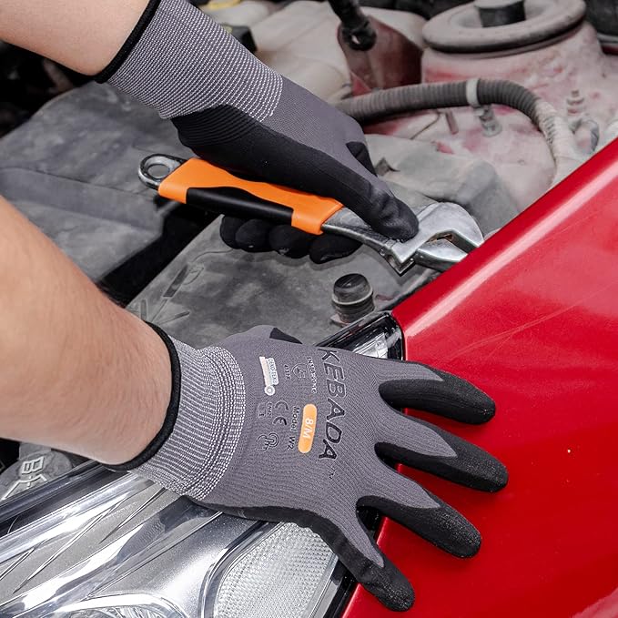 Kebada W2 Work Gloves for Men and Women, Nitrile Coated Working Gloves for Gardening, Construction, Warehouse, Safety Gloves for Work in Yard and Outdoors, 6 Pairs, Small-VerdiqueGarden