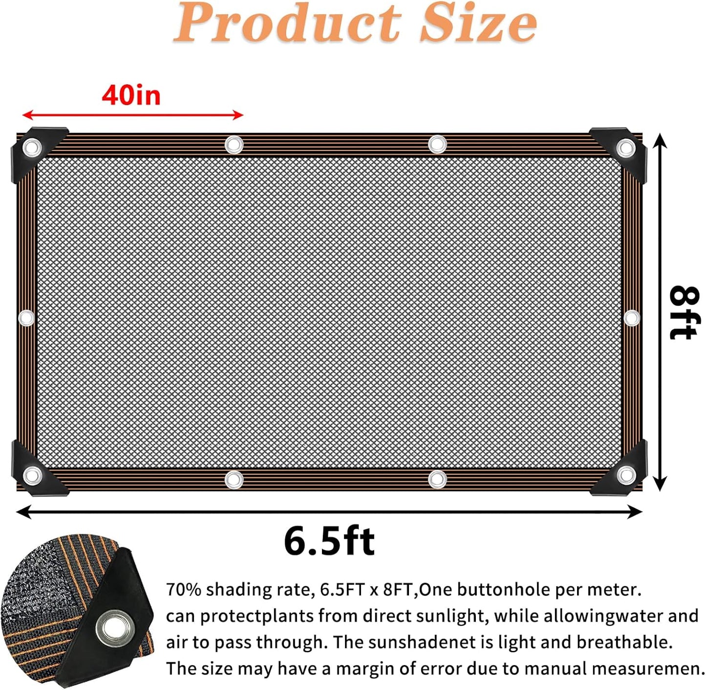 QLOFEI 60-70% Shade Cloth with Grommets, Sunblock Shade Sail Mesh Tarp for Plant Greenhouse, Easy to Hang Neting Cover for Patio Kennel Chicken Coop Lawn Garden, 6x8 FT-VerdiqueGarden