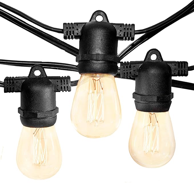 Hometown Evolution, Inc. E26 Commercial String Lights with 16 Gauge Wire (50 Foot 25 Socket, S14 Lantern Edison 11 Watt Bulbs)-VerdiqueGarden