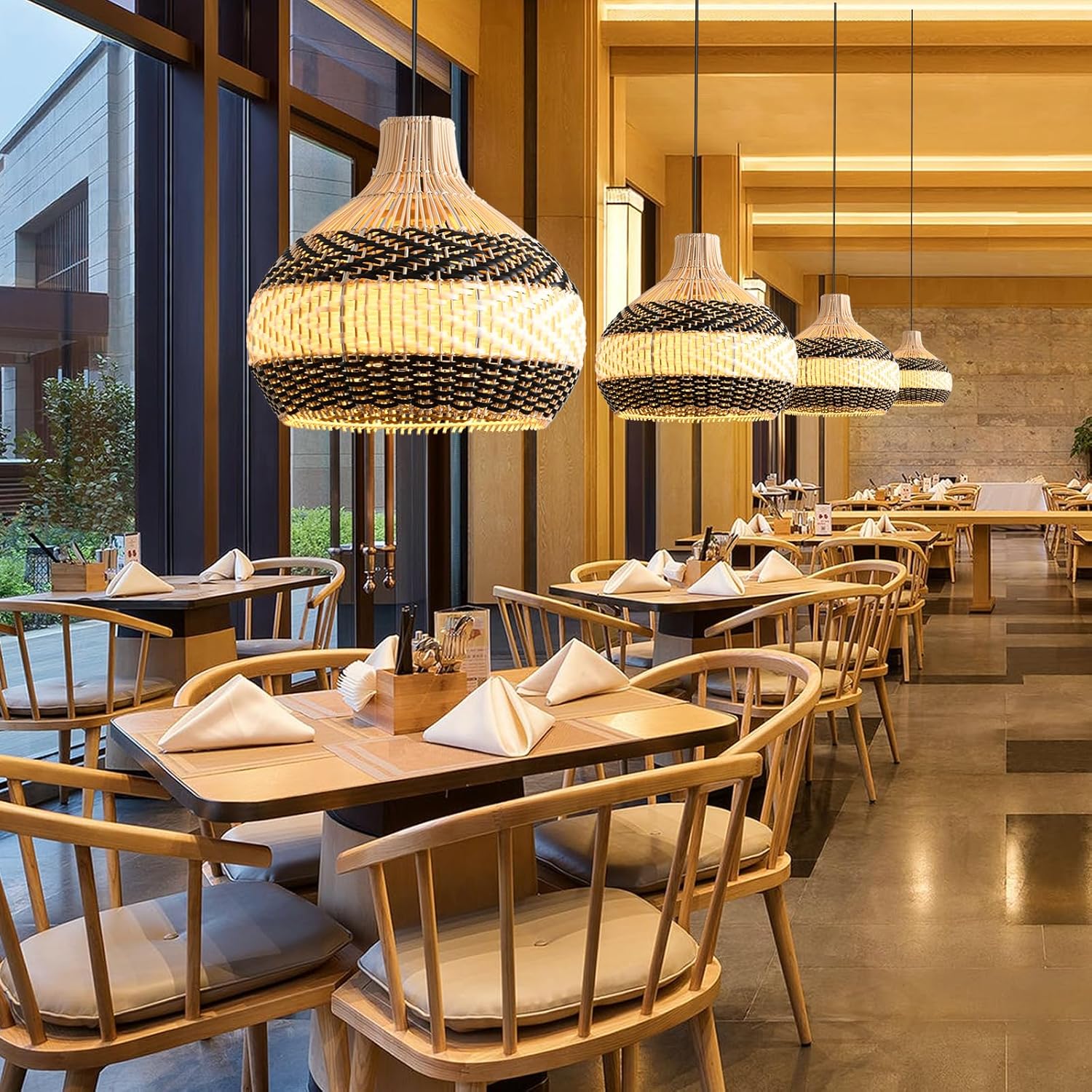 3-Light Rattan Pendant Light,Hand-Woven Black White Faux Rattan Hanging Light 15" Boho Basket Wicker Chandelier,for Living Room Bedroom Kitchen Dining Hallway 1-Pack-VerdiqueGarden