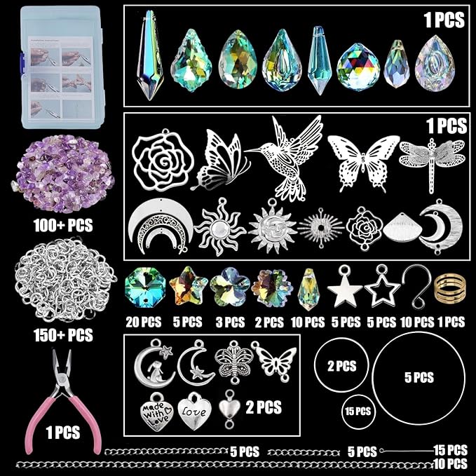 IcosaMro 420PCS Sun Catcher Arts and Crafts for Adults Crystal Suncatcher Crafts Kit for Adults Suncatchers DIY Making Supplies for Indoor Window Hanging, Outdoor Garden Decor Wedding Christmas-VerdiqueGarden