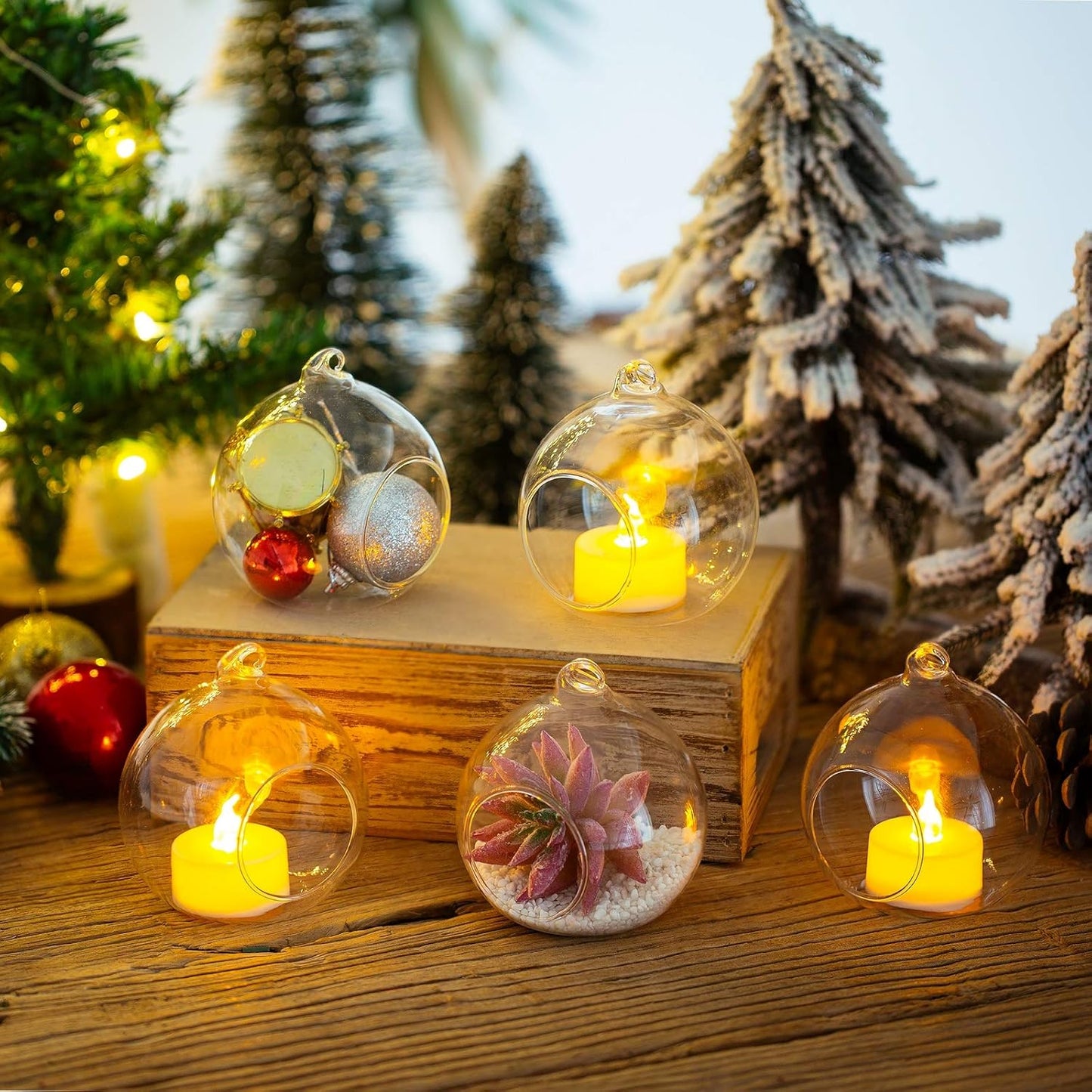 Sziqiqi 3.15inch Glass Globes Glass Bulbs Hanging Tea Light Holder Glass Terrarium Container Wedding Centerpiece Backyard Decoration Christmas Ornaments 6pcs+2 Extra-VerdiqueGarden