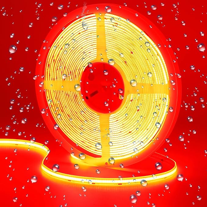 32.8ft(10M) DC 24V Red COB LED Strip Light IP65 Waterproof 3840LEDs Uniform Glow Dotless Flexible LED Tape Lights for DIY Garden Backyard Hallways Stairs Decoration(No Power Supply)-VerdiqueGarden