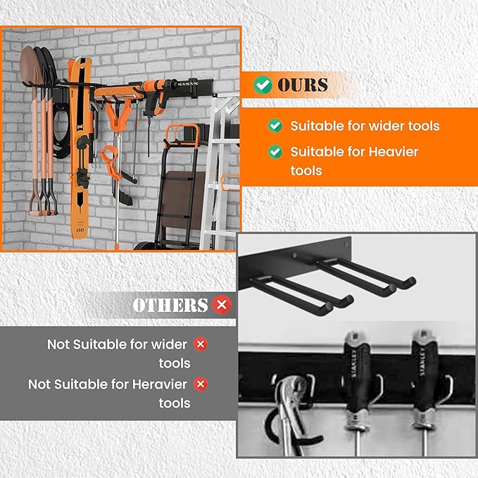 Garage Storage, Garage Organization, Garage Tool Organizer Wall Mount, Garden Tool Organization and Storage 48.1 Inches, Max 450lbs Adjustable Metal Hooks, Hangers Garden Yard Tool Rack,-VerdiqueGarden