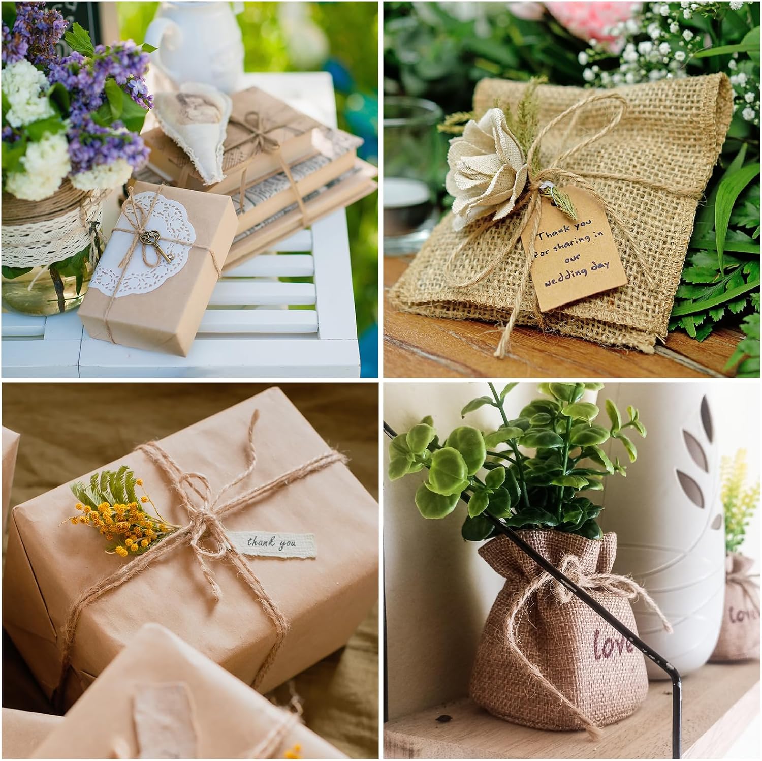 uxcell 328 Feet Natural Jute Twine String,3mm Thin Garden Twine Rope Colored Plant String Cord for DIY Art Crafts Gift Wrapping Decoration Packing Gardening Plant Hanger,Rose Red-VerdiqueGarden