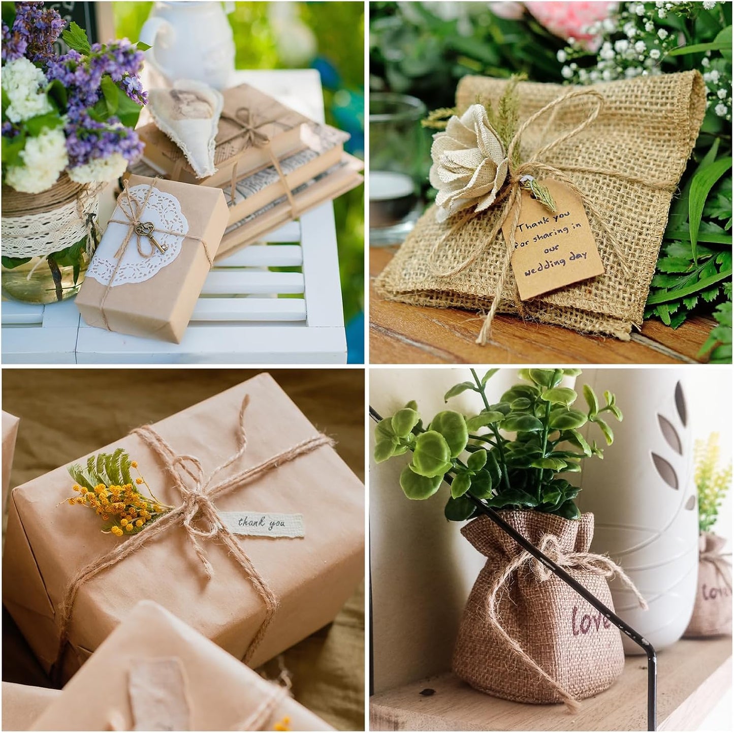 uxcell 164 Feet Natural Jute Twine String,2mm Thin Garden Twine Rope Colored Plant String Cord for DIY Art Crafts Gift Wrapping Decoration Packing Gardening Plant Hanger,Beige-VerdiqueGarden