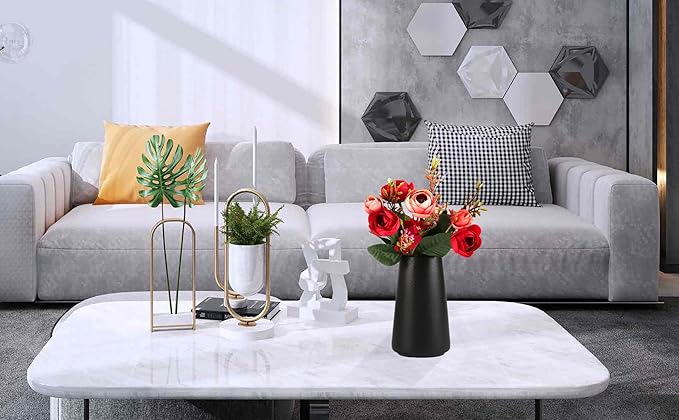Simple Vase for Flowers Plants, Matte Vases for Modern Table Shelf Home Decor Wedding Boho Decor, 6" H Frosted Elegant Ceramic Vase for Pampas Grass Fluffy Stem Bouquet Lavender Flowers (Black, 1)-VerdiqueGarden