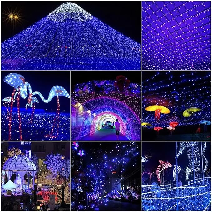 EEW 2-Pack 200 LED Solar String Lights Outdoor, Solar Christmas Lights with 8 Lighting Modes, Waterproof Green Wire Solar Tree Lights for Outside Xmas Wedding Party Garden Patio Decorations (Blue)-VerdiqueGarden