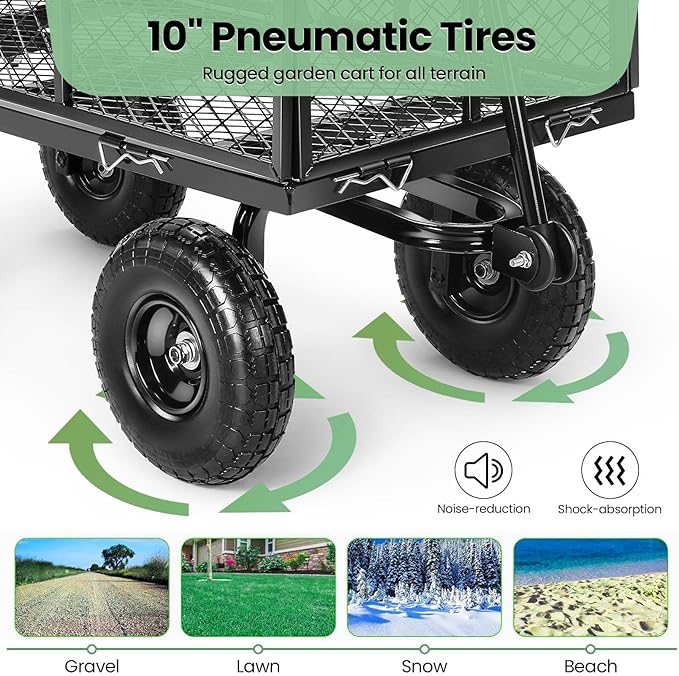 Homdox MAX 880LB Garden Cart, Heavy Duty Garden Wagon, Mesh Foldable Garden Cart, Pullable Gardens Wagon with 180° Rotating Handle, Collapsible Garden Carts for Yard Beach Farm, Black with Bag-VerdiqueGarden