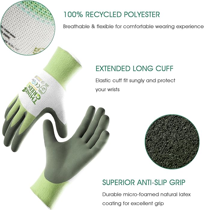 COOLJOB 3 Pairs Gardening Gloves for Women Men, 100% Recycled Polyester with Rubber Coated for Garden Patio Yard Lawn Work, Green, White & Grey, X-Large Size-VerdiqueGarden