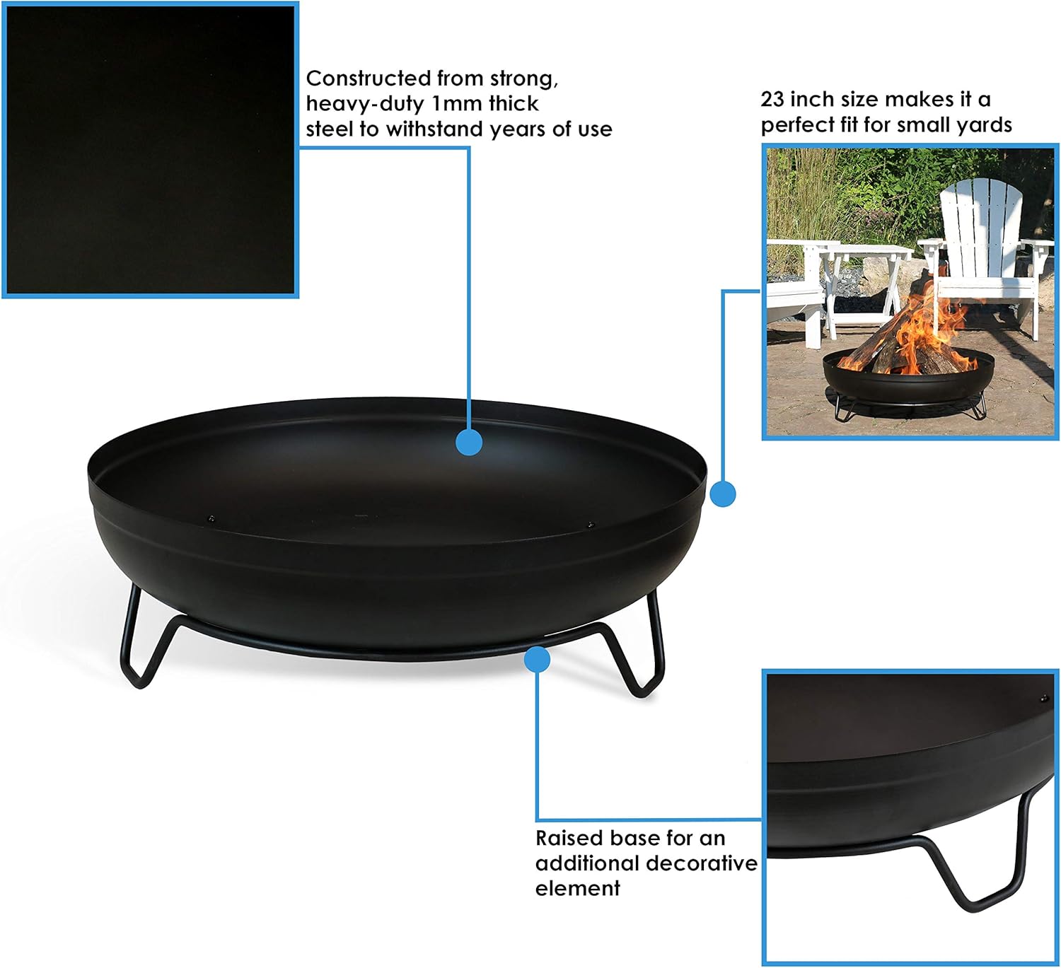 Sunnydaze 23-Inch Small Fire Pit for Patio - Outdoor Wood-Burning Fire Pit Bowl - Black-VerdiqueGarden