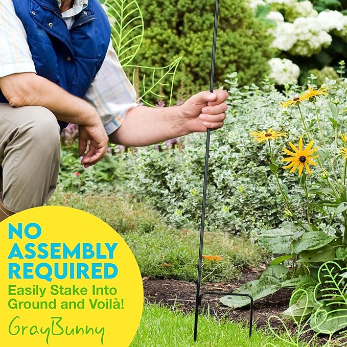 Gray Bunny Dual Sided Shepherds Hooks for Outdoor - 65" Heavy Duty Metal Bird Feeder Pole & Lantern Pole, 1/2" Thick Plant Hangers Outdoor, Great for Weddings Décor & Mason Jars - Black-VerdiqueGarden