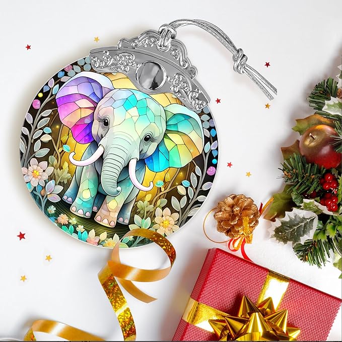 Stained Glass Suncatcher, Jocidea Elephant Ornament, Christmas Ornaments, Holidays Ornaments, Christmas Tree Decor, Elephant Decor for Home, Elephant Gifts-VerdiqueGarden