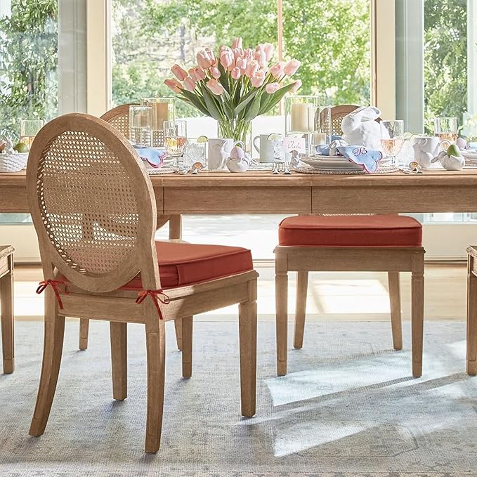 Outdoor Sunbrella Round Corner Seat Cushion, 17"x16"x2", Set of 4, Non Slip Seat Cushion Pads with Removable Cover for Patio Furniture, Garden Yard Lawn, Spectrum Grenadine-VerdiqueGarden