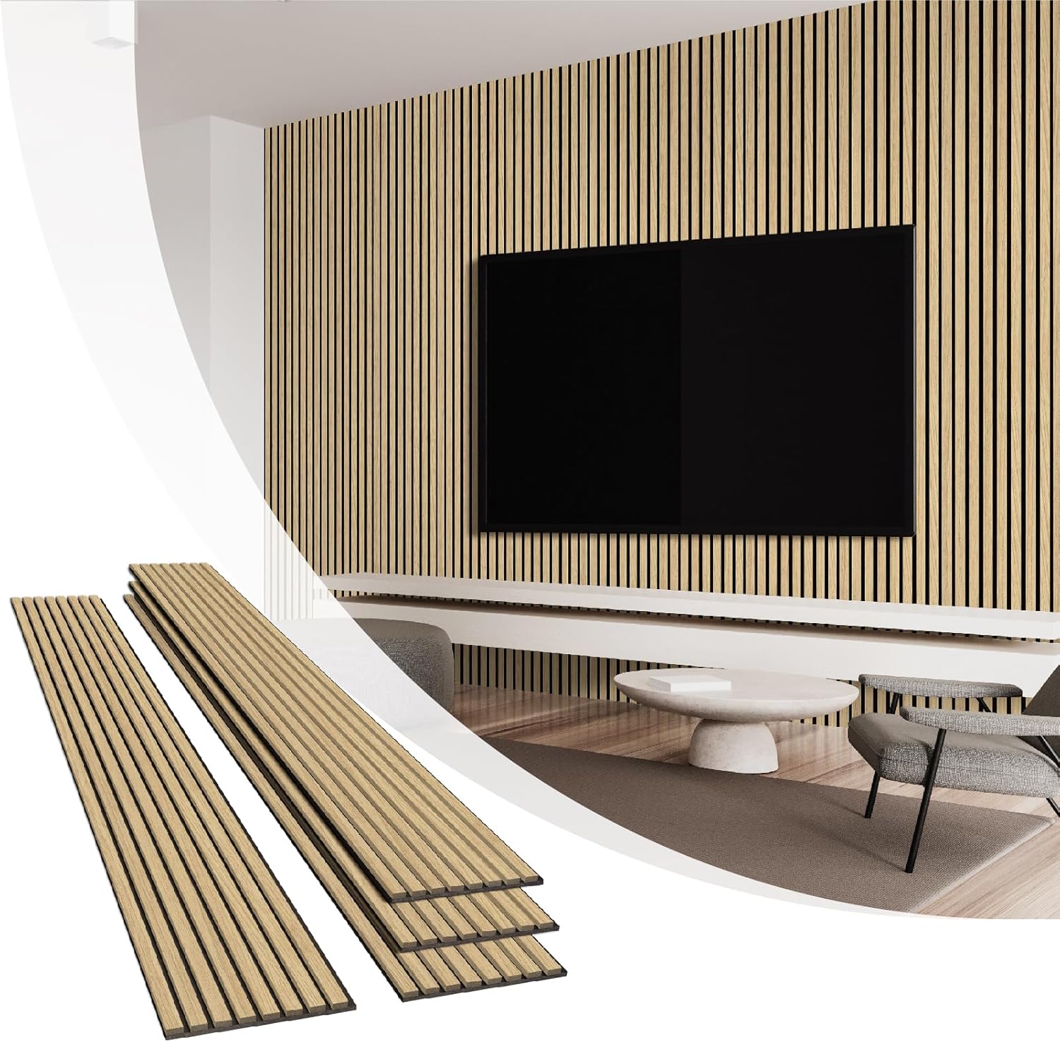 Olanglab Wood Slat Wall Panels 4 Pack, Wooden Acoustic Wall Panels, 94.5"x12.6" Each 3D Wall Panels for Interior Wall Decor (Warm Oak-Extendo Trio)-VerdiqueGarden