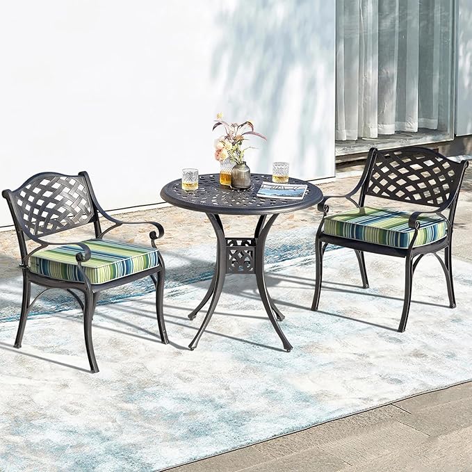 LVTXIII Patio Chair Cushions 22"x22"x3", Water-Repellent Outdoor Seat Cushions for Patio Furniture, Square Chair Pads with Ties for Home Garden Decoration, Set of 2, Stripe Blue Green-VerdiqueGarden