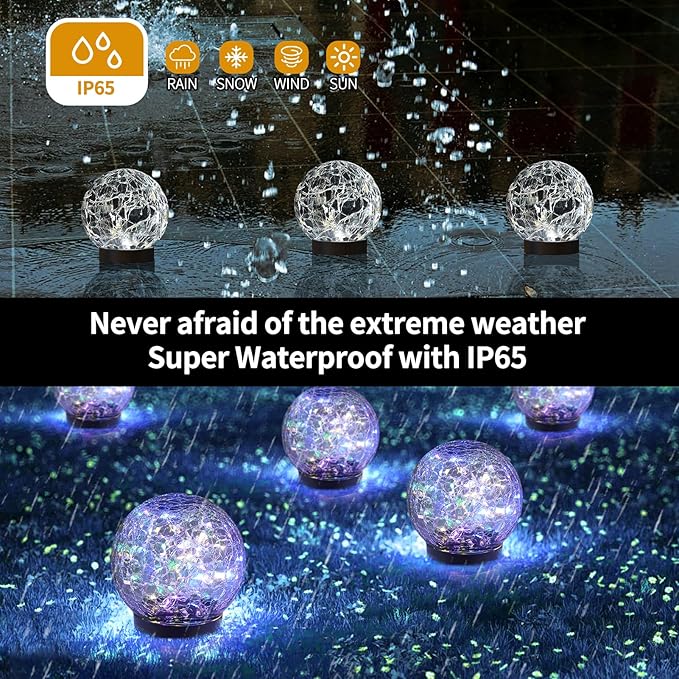 Solar Globe Lights Outdoor Waterproof-Solar Balls Garden-Cracked Glass Ball Solar Lights Outdoor-Solar Orbs Outside-Outdoor Decorations Patio & Yard Lawn Backyard Decor (GUO-XBQ-4-4-4)-VerdiqueGarden